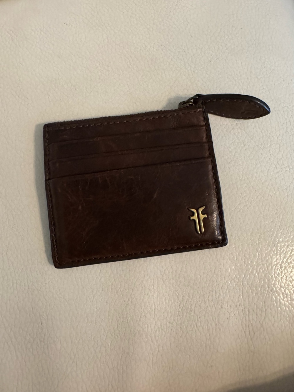 Frye Brown Leather Card Wallet with Zipper Pull